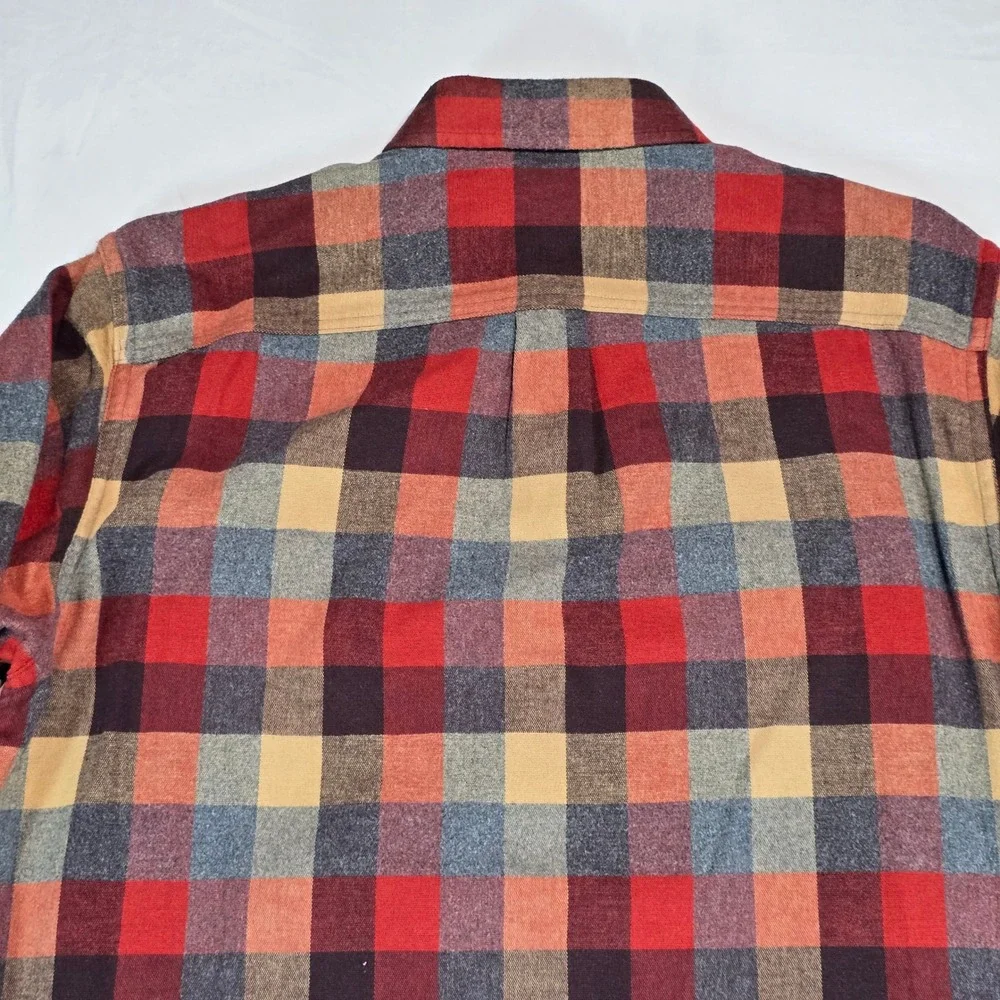 LL‎ Bean Mens Traditional Fit Flannel Shirt Plaid Red Orange Large L-REG 277981